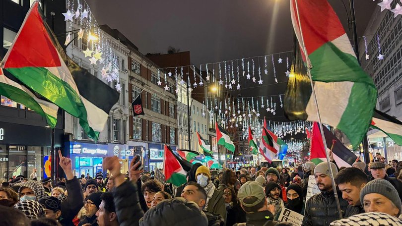 Two protesters were arrested for "racially aggravated public order offences" at a protest in London. (AP PHOTO)