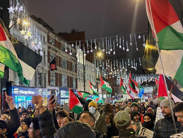 Two protesters were arrested for "racially aggravated public order offences" at a protest in London. (AP PHOTO)