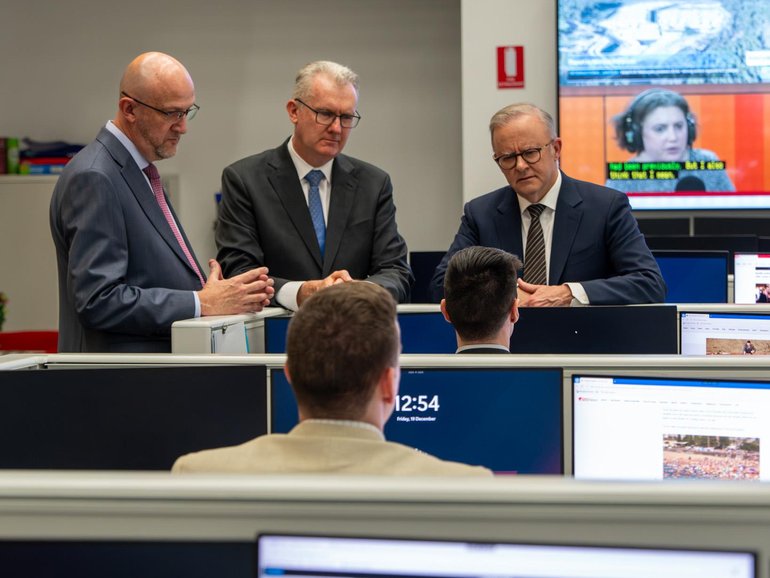 Prime Minister Anthony Albanese and Home Affairs Minister Tony Burke tour AFP headquarters and ASIO building in Canberra to meet with staff working on Bondi investigation. 