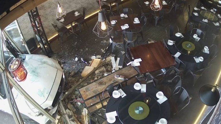 A car crashed into a Chinese restaurant on The Parade at Norwood on Friday.