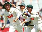Marnus Labuschagne and the Aussies celebrate the wicket that sealed the series.