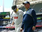 Nathan Lyon hobbled off with a hamstring injury. 