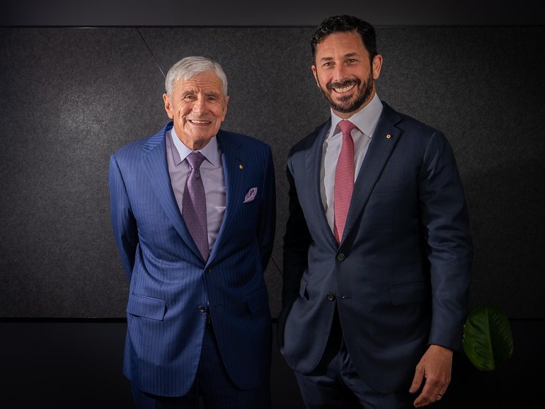 Seven West Media Chairman Kerry Stokes and son Ryan Stokes.