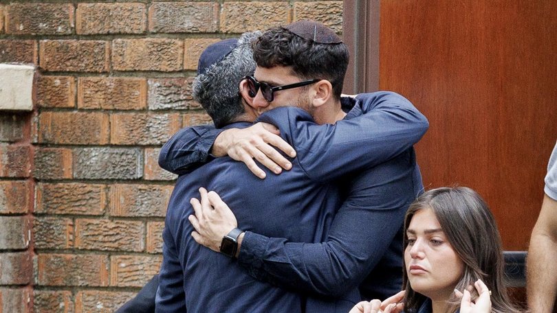 Mourner gathered at the funeral of Dan Elkayam at Chevra Kadisha Memorial Hall this Monday. Picture: NewsWire / Nikki Short