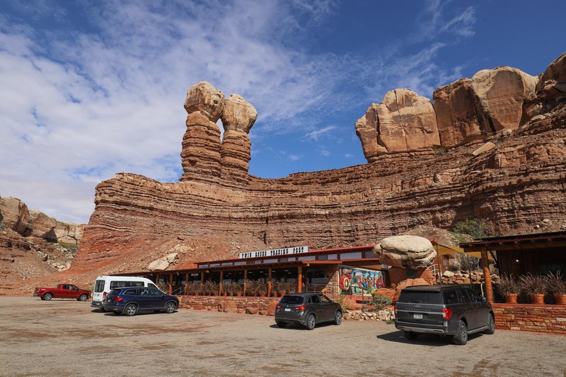 Twin Rocks Trading Post and Cafe in Bluff, Utah, a popular stop for tourists on their way to Monument Valley.