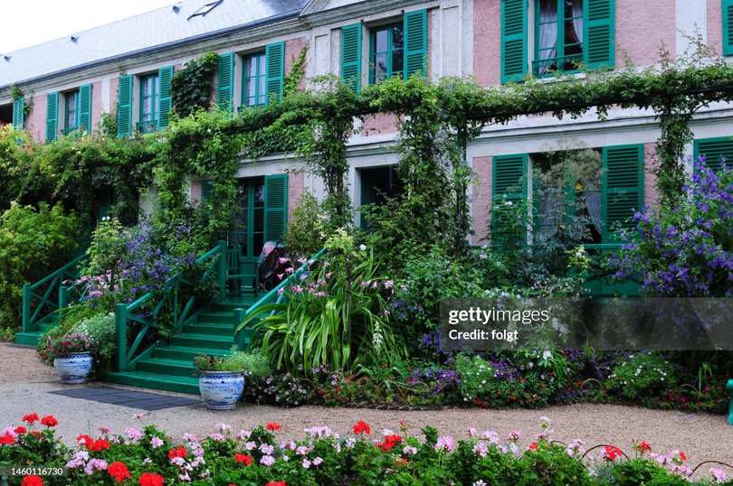 View from the garden to the Monet Villa in Giverny In Normandy.