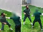 A violent prison yard fight left Talal Alameddine bloodied and clutching his neck, with grim footage revealing how the brawl unfolded.