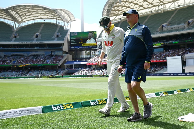 Nathan Lyon leaves the field in Adelaide.