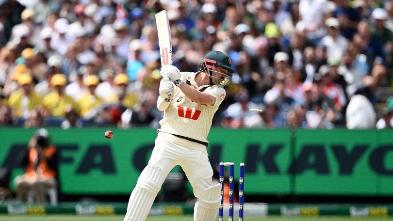 Travis Head of Australia is bowled Gus Atkinson.