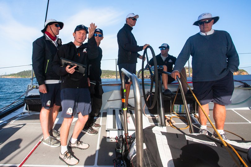 An undated image by Ashley Dart of Andy Green, second from left, a 34-year-old Australian who became a navigator at 18 and went pro after college, navigating the 100-foot Comanche. Navigators on racing yachts face complex challenges that go well beyond plotting a course. (Ashley Dart via The New York Times) — NO SALES; FOR EDITORIAL USE ONLY WITH SAI NAVIGATORS BY KIMBALL LIVINGSTON FOR DEC. 23, 2025. ALL OTHER USE PROHIBITED.
