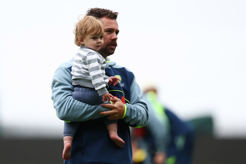 Australian players spent the morning with family on the MCG.