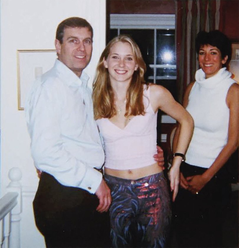 Prince Andrew with Virginia Giuffre, centre, who accused him of raping her as a teenager, and Ghislaine Maxwell.