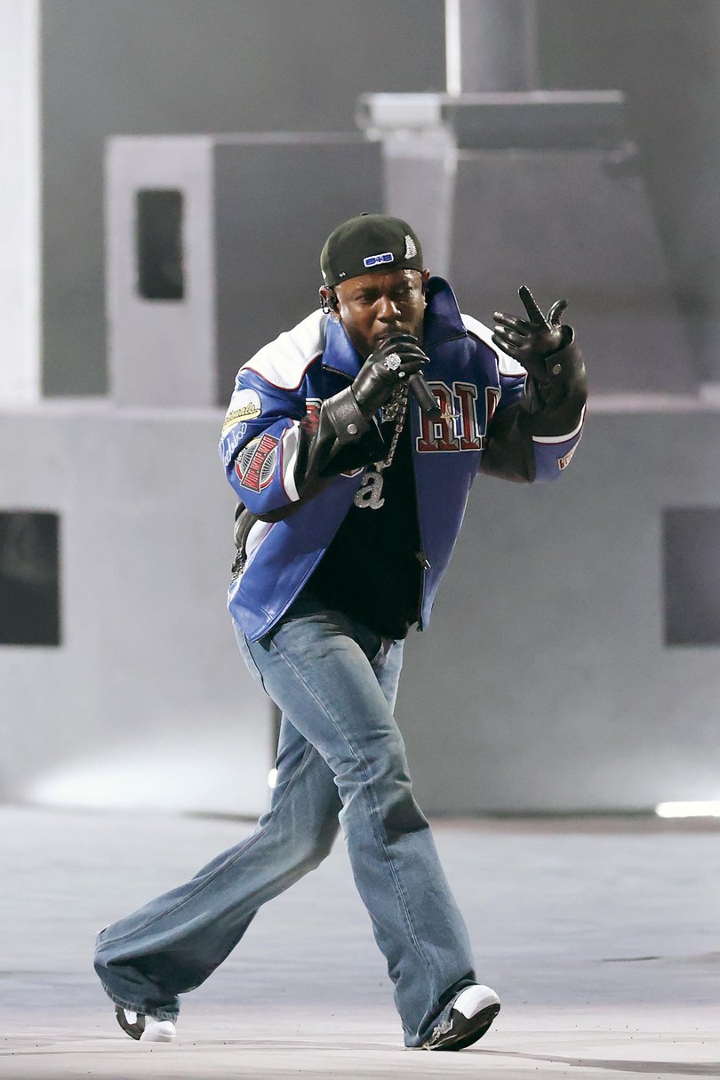 Kendrick Lamar performs onstage during Apple Music Super Bowl LIX Halftime Show.