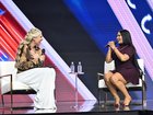 Erika Kirk and Nicki Minaj speak during Turning Point USA's AmericaFest on December 21. 