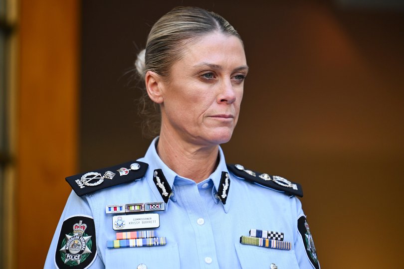 Krissy Barrett attends a media conference following the Bondi terror attack.