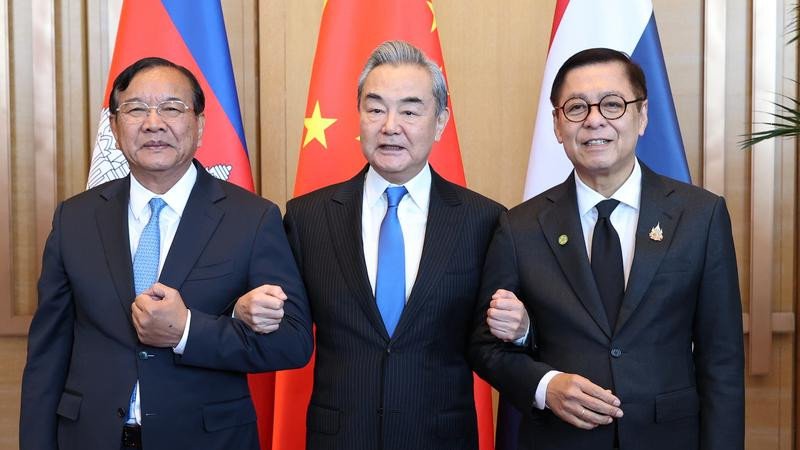 China's Wang Yi called the ceasefire ‘hard won’ as he met his Cambodian and Thai counterparts. (AP PHOTO)