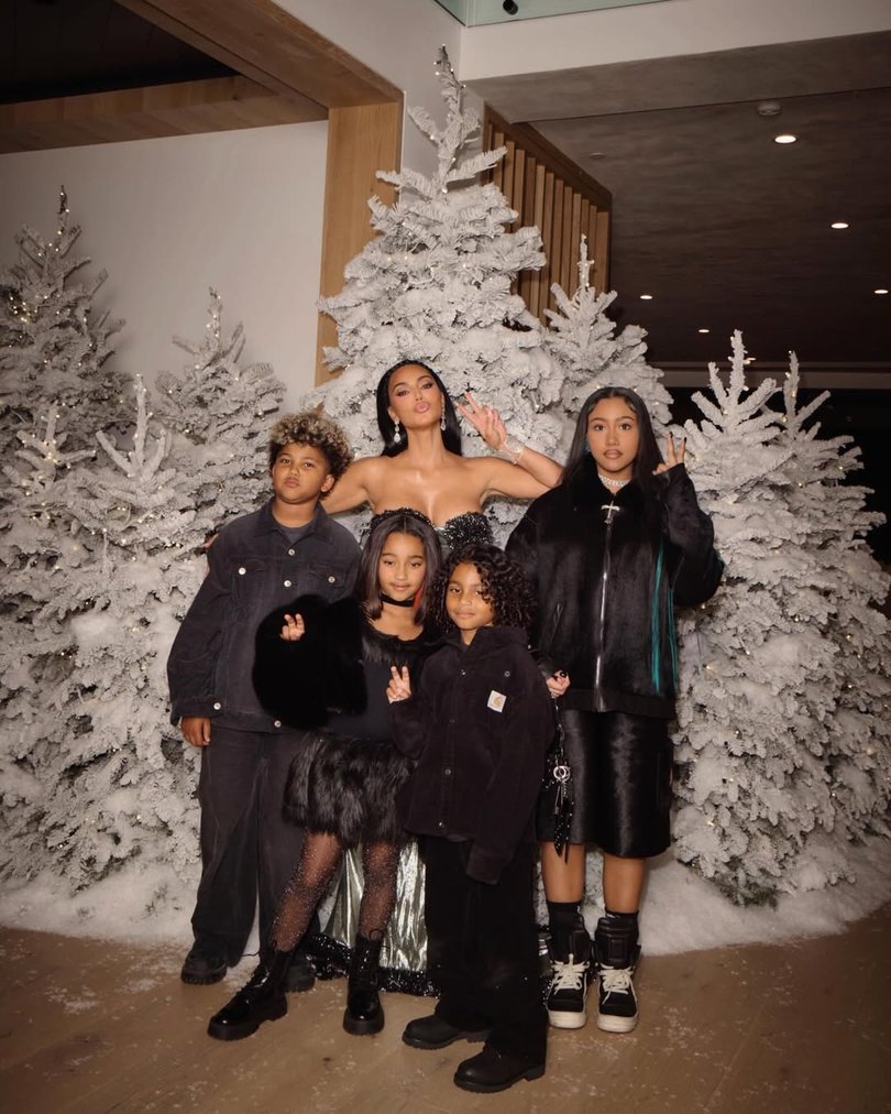 Kim Kardashian with her four children on Christmas Day. 