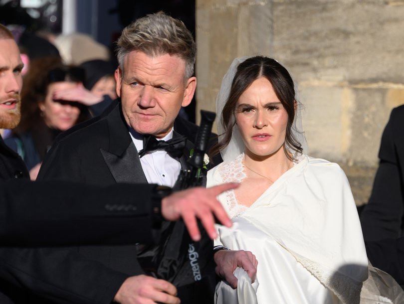 Gordon Ramsay and daughter Holly Ramsay arrive for her wedding to Adam Peaty at Bath Abbey.