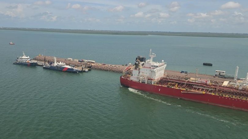 A man's body has been seen floating in the water near an anchored military vessel in Darwin Harbour. (HANDOUT/NORTHERN TERRITORY POLICE FORCE)