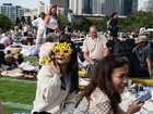 Revellers claimed their spots early ahead of NYE celebrations in Sydney amid heightened security. (Sarah Wilson/AAP PHOTOS)