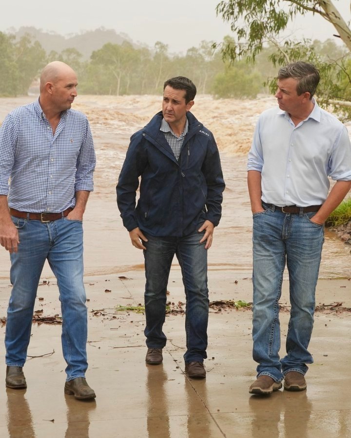 Queensland Premier David Crisafulli checks the flooding in Mount Isa.