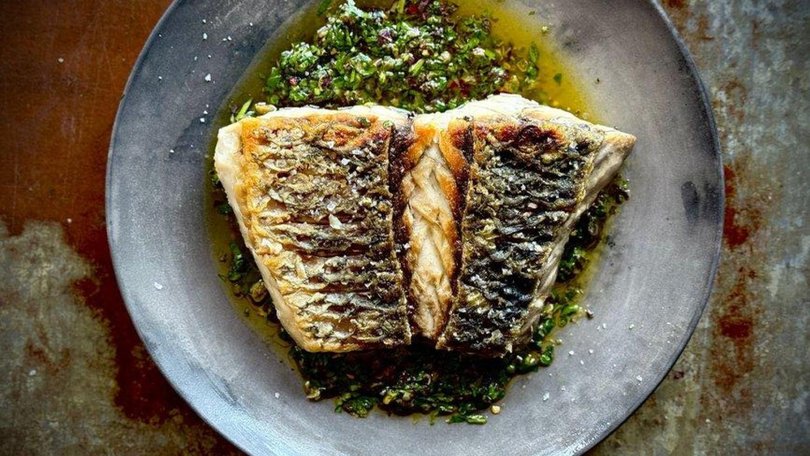Jason Roberts Roasted Fillet of Humpty Doo Barramundi with Coriander and Ginger Chimichurri