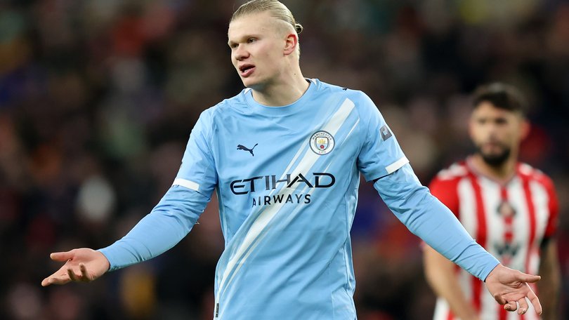 Erling Haaland of Manchester City reacts during the Premier League match between Sunderland and Manchester City at Stadium of Light on January 01, 2026.