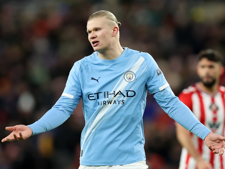 Erling Haaland of Manchester City reacts during the Premier League match between Sunderland and Manchester City at Stadium of Light on January 01, 2026.