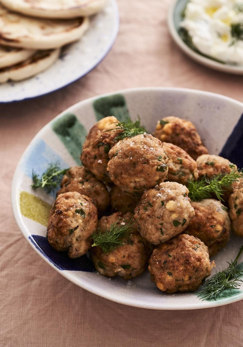 Pork & Feta Keftedes pair perfectly with roasted garlic tzatziki.