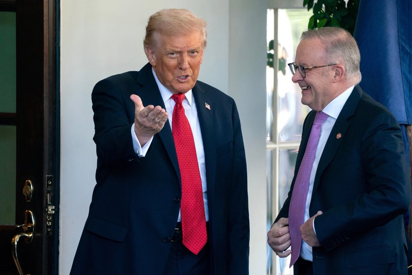 US President Donald Trump, left, and Anthony Albanese, Australia's prime minister, outside the West Wing of the White House in Washington, DC.