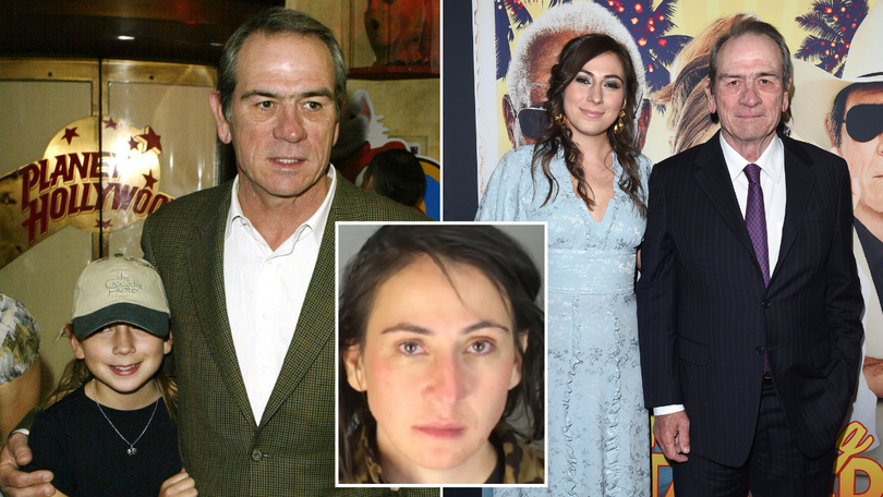 Victoria Jones with father Tommy Lee Jones and her mugshot (inset).