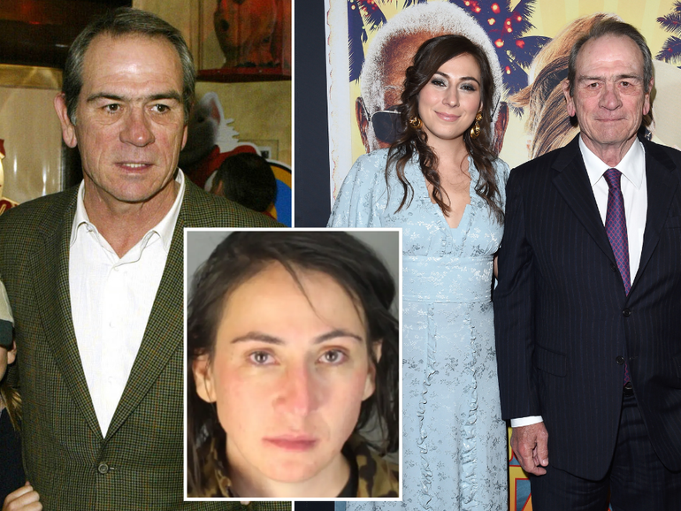 Victoria Jones with father Tommy Lee Jones and her mugshot (inset).
