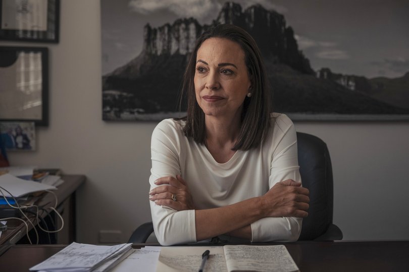 FILE — Venezuelan opposition leader Mara Corina Machado, the 2025 Nobel Peace Prize laureate, in Maturin, Venezuela, March 24, 2024. 