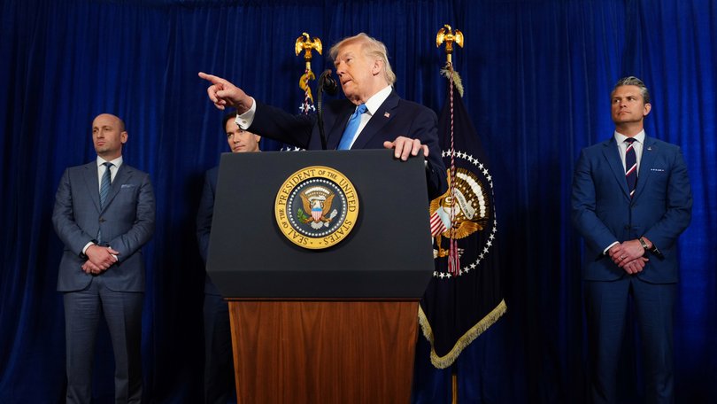 President Donald Trump speaks to reporters at Mar-a-Lago after the attack. 