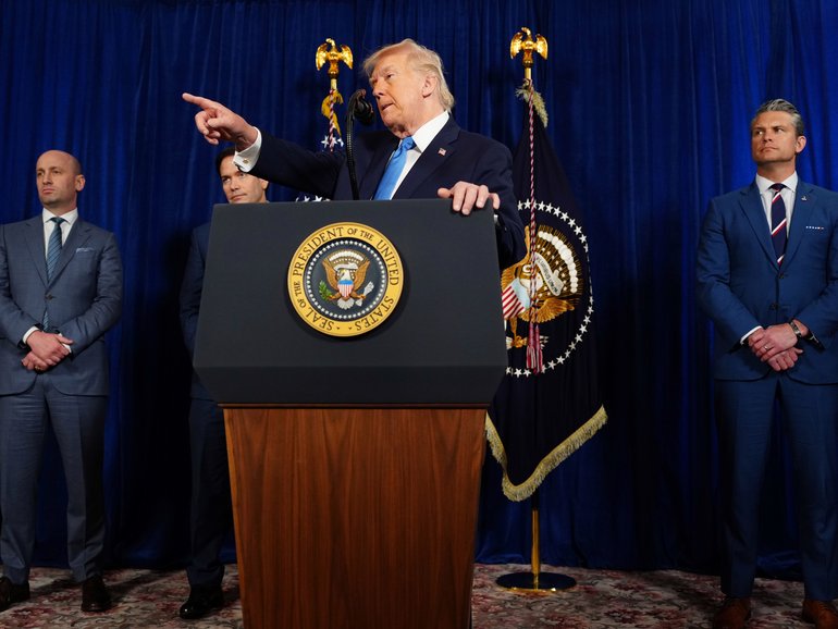 President Donald Trump speaks to reporters at Mar-a-Lago after the attack. 