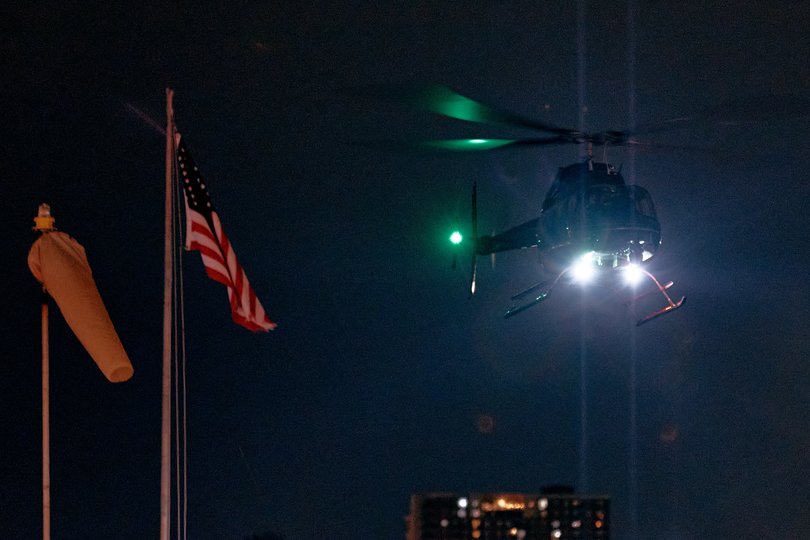A helicopter seen carrying Venezuelan President Nicolas Maduro and his wife Cilia Flores.