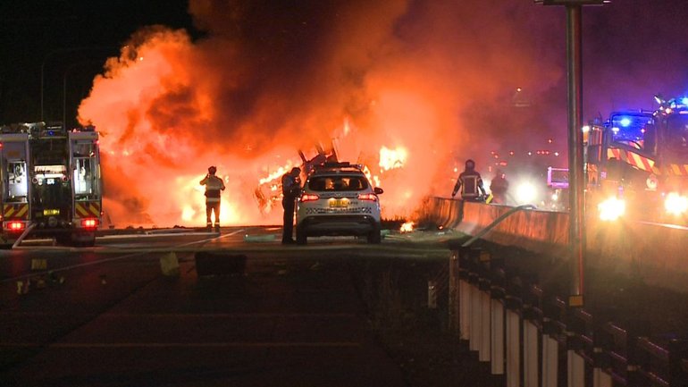 A truck driver has died following a fiery crash on the M7 Motorway.