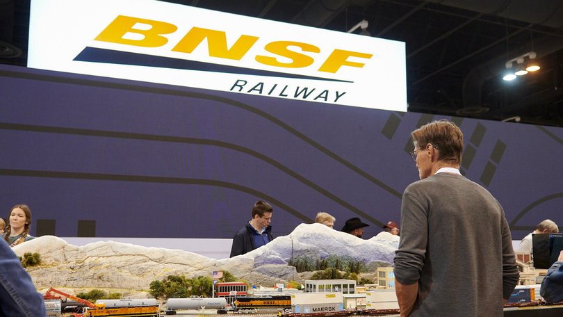 BNSF Railway booth ahead of the 2025 Berkshire Hathaway annual shareholders meeting.