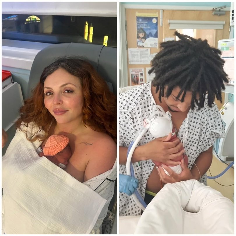 Jesy Nelson and fiance Zion Foster with their baby girls.