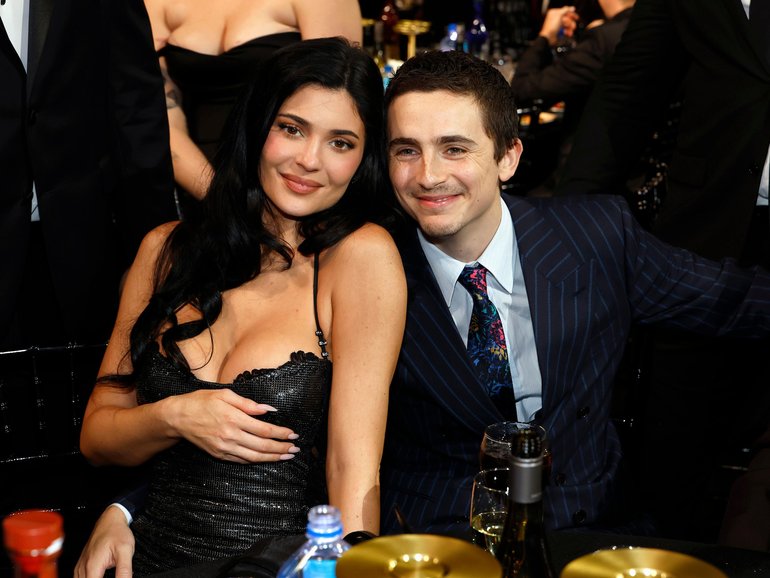 Kylie Jenner and Timothée Chalamet attend the 31st Annual Critics Choice Awards at Barker Hangar on January 04, 2026 