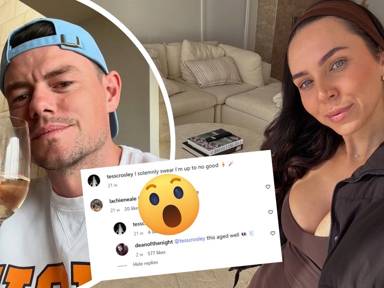 An exchange of comments between Lachie Neale and Tess Crosley on an old social media post has raised eyebrows in light of the Brisbane player’s marriage breakdown. 