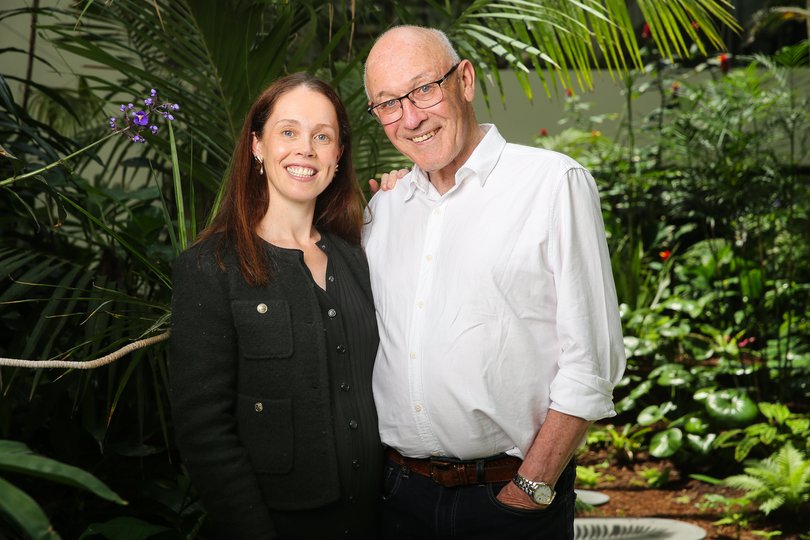Monica Tudehope and her father Damien Tudehope pose for a photo at Parliament House in Sydney.