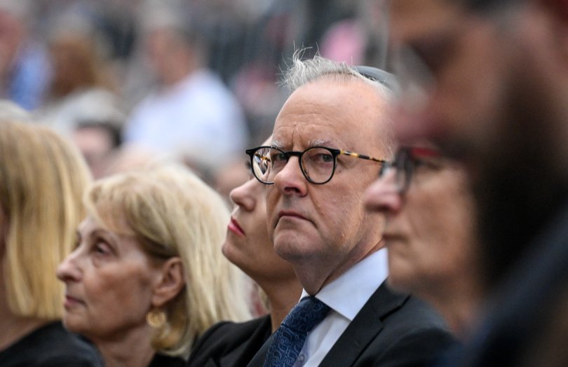 Prime Minister Anthony Albanese attends a memorial for the victims of the mass shooting that took place last week at Bondi Beach on December 21, 2025.
