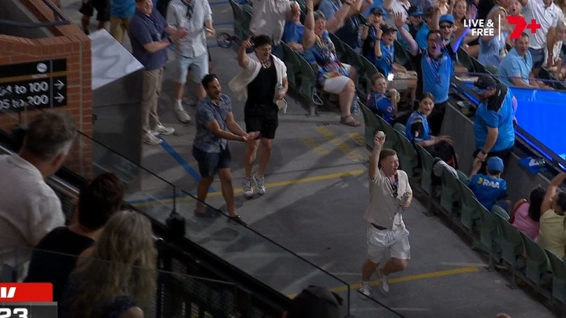 A BBL fans has pulled off a stunning crowd catch while negotiating his two beer cans.