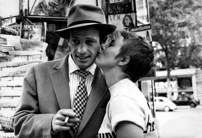 The original scene featuring Jean-Paul Belmondo and Jean Seberg in Breathless.