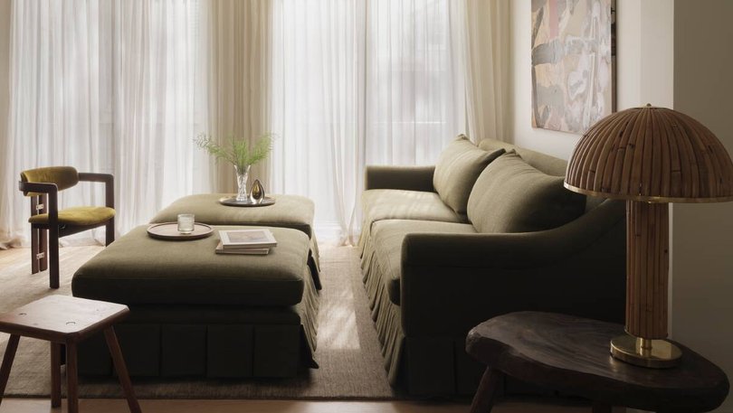 Olive green was incorporated into the media room. Pic: Dave Wheeler.