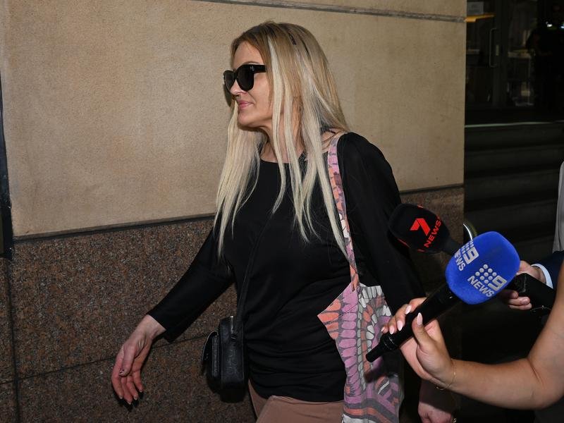 Brynne Edelsten remained tight-lipped when leaving court on drug trafficking and other charges. (James Ross/AAP PHOTOS)