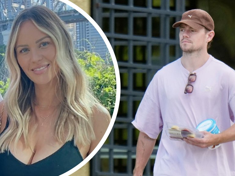A resurfaced interview has revealed Jules turned down Lachie Neale when the pair first met. Lachie was seen downcast buying groceries, right, on Thursday amid his public marriage breakdown. 