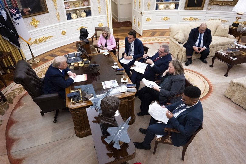 President Donald Trump speaks during an interview with The New York Times in the Oval Office on Wednesday, Jan. 7, 2026. (Doug Mills/The New York Times)