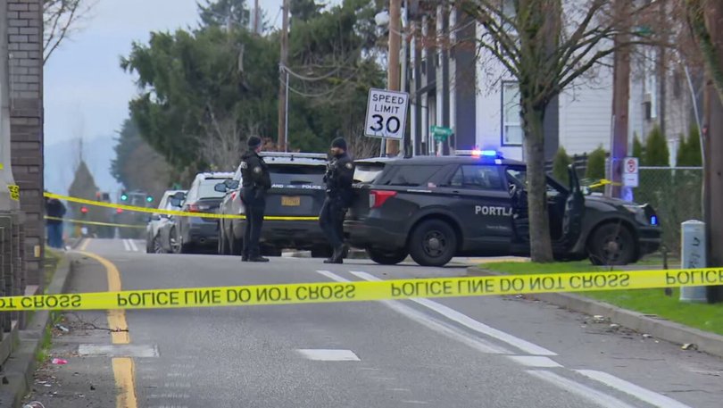 Portland Police investigate a shooting involving federal agents on January 8.